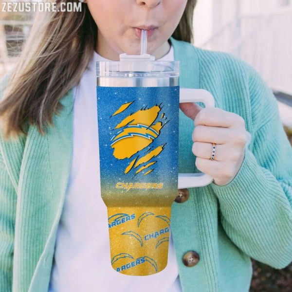 Los Angeles Chargers NFL Glitter Custom Stanley Quencher 30oz-40oz Stainless Steel Tumbler Hot And Cold Tumbler - Image 2