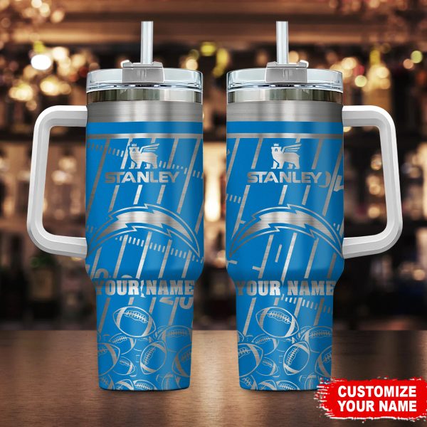 Los Angeles Chargers NFL Silver Custom Stanley Quencher 30oz-40oz Stainless Steel Tumbler Hot And Cold Tumbler
