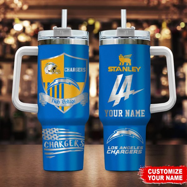 Los Angeles Chargers NFL Silver Logo Custom Stanley Quencher 30oz-40oz Stainless Steel Tumbler Hot And Cold Tumbler