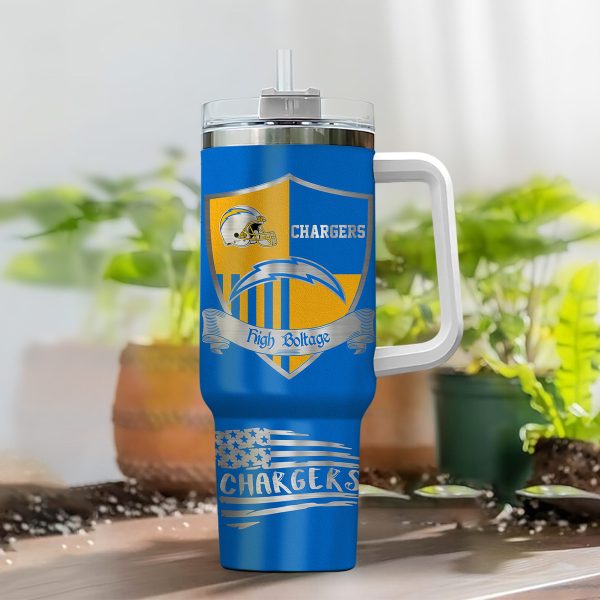 Los Angeles Chargers NFL Silver Logo Custom Stanley Quencher 30oz-40oz Stainless Steel Tumbler Hot And Cold Tumbler - Image 2