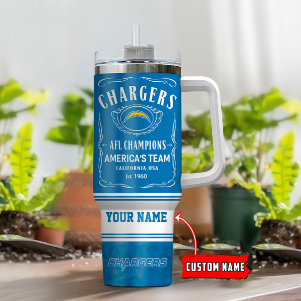 Los Angeles Chargers NFL Custom Stanley Quencher 30oz-40oz Stainless Steel Tumbler Hot And Cold Tumbler - Image 2