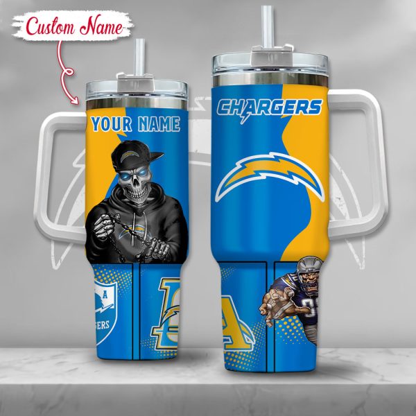 NFL Los Angeles Chargers Gangster Skeleton Custom Stanley Quencher 30oz-40oz Stainless Steel Tumbler Hot And Cold Tumbler