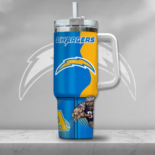 NFL Los Angeles Chargers Gangster Skeleton Custom Stanley Quencher 30oz-40oz Stainless Steel Tumbler Hot And Cold Tumbler - Image 2