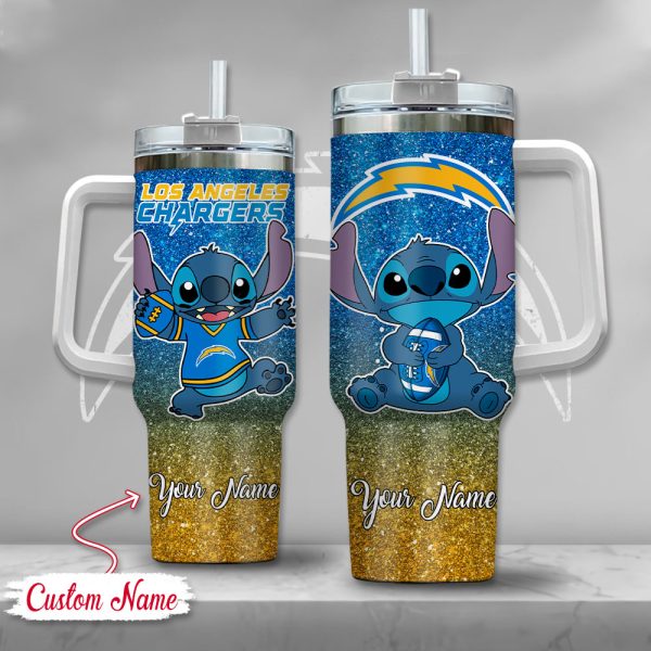 NFL Los Angeles Chargers Stitch Glitter Custom Stanley Quencher 30oz-40oz Stainless Steel Tumbler Hot And Cold Tumbler