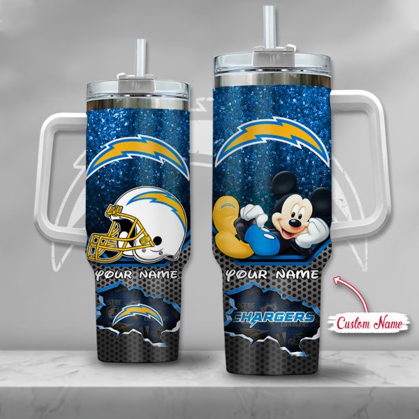 NFL Los Angeles Chargers Mickey Mouse Custom Stanley Quencher 30oz-40oz Stainless Steel Tumbler Hot And Cold Tumbler