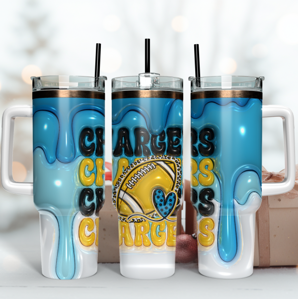 Los Angeles Chargers NFL 3D Inflated Puff Effect Custom Stanley Quencher 30oz-40oz Stainless Steel Tumbler Hot And Cold Tumbler