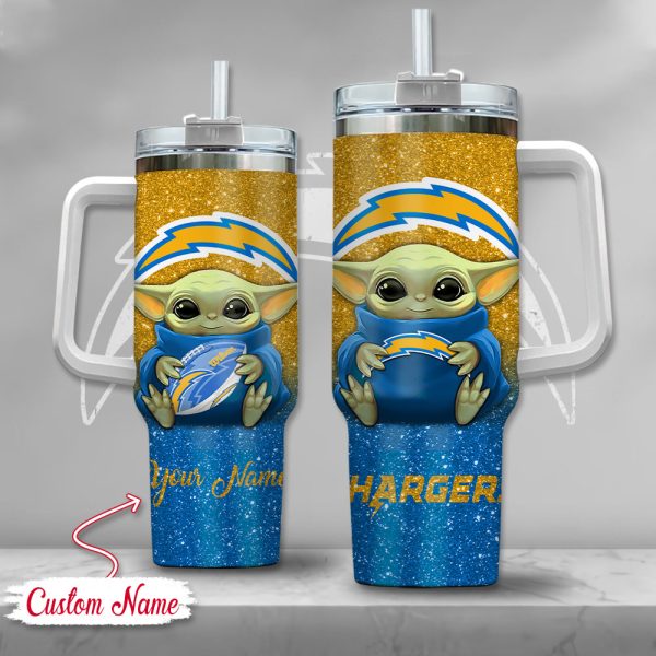 NFL Los Angeles Chargers Baby Yoda Custom Stanley Quencher 30oz-40oz Stainless Steel Tumbler Hot And Cold Tumbler
