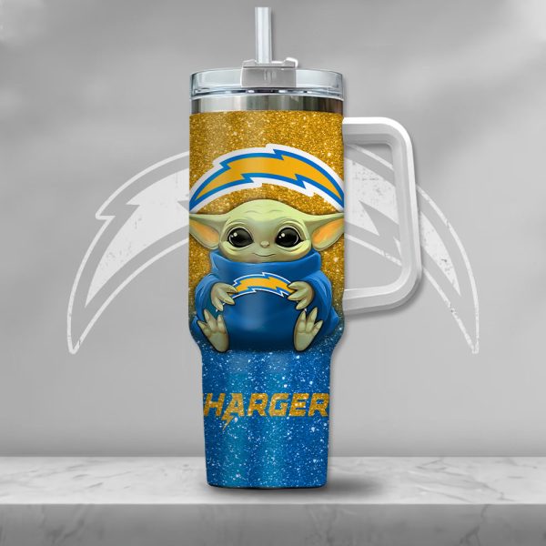 NFL Los Angeles Chargers Baby Yoda Custom Stanley Quencher 30oz-40oz Stainless Steel Tumbler Hot And Cold Tumbler - Image 2