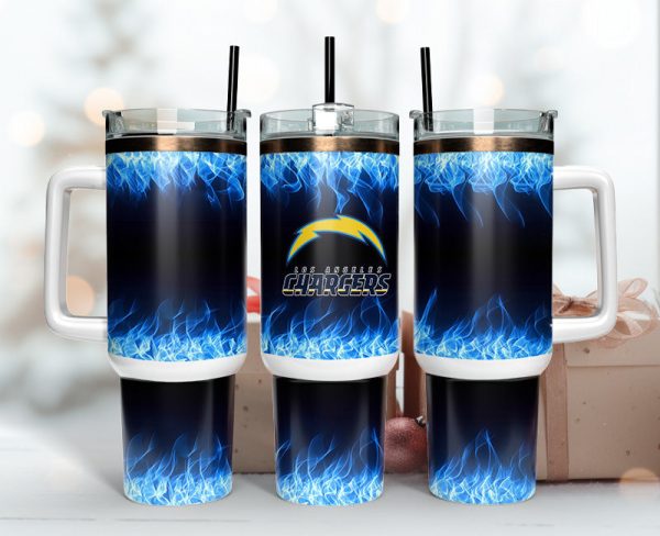 Los Angeles Chargers NFL Fire Effect Custom Stanley Quencher 30oz-40oz Stainless Steel Tumbler Hot And Cold Tumbler