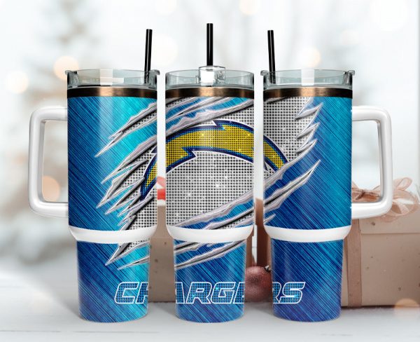 Los Angeles Chargers NFL Bling Effect Custom Stanley Quencher 30oz-40oz Stainless Steel Tumbler Hot And Cold Tumbler