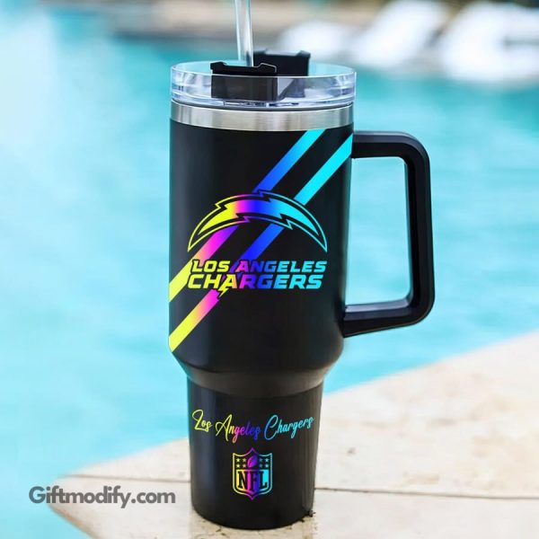Los Angeles Chargers NFL Hologram Logo Custom Stanley Quencher 30oz-40oz Stainless Steel Tumbler Hot And Cold Tumbler - Image 2