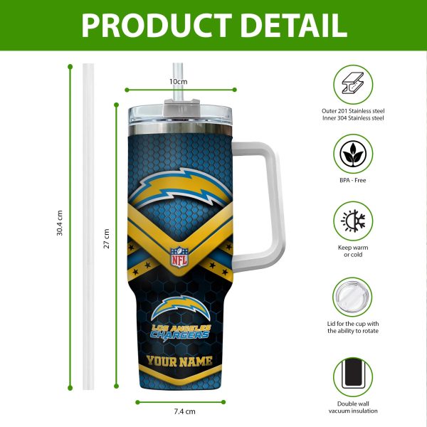Los Angeles Chargers NFL Custom Stanley Quencher 30oz-40oz Stainless Steel Tumbler Hot And Cold Tumbler - Image 2