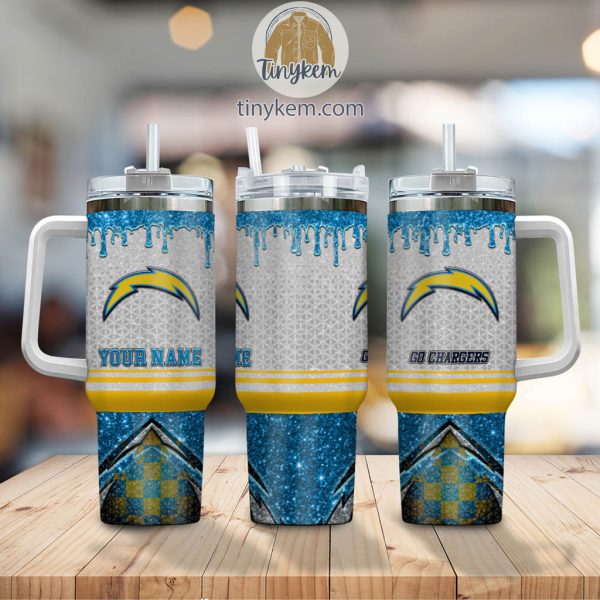 Los Angeles Chargers Glitter NFL Custom Stanley Quencher 30oz-40oz Stainless Steel Tumbler Hot And Cold Tumbler - Image 2