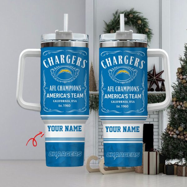 Los Angeles Chargers NFL Custom Stanley Quencher 30oz-40oz Stainless Steel Tumbler Hot And Cold Tumbler - Image 2