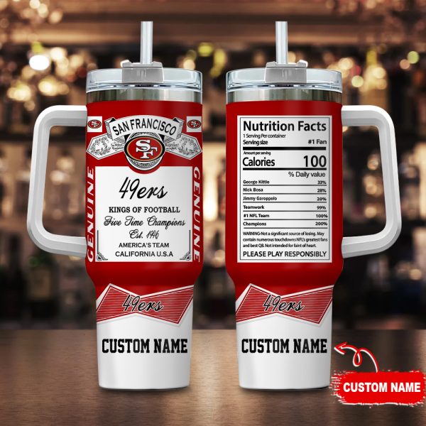 San Francisco 49ers NFL Nutrition Facts Custom Stanley Quencher 30oz-40oz Stainless Steel Tumbler Hot And Cold Tumbler