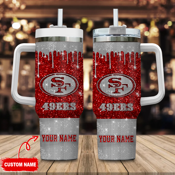 San Francisco 49ers NFL Glitter and Diamonds Bling Custom Stanley Quencher 30oz-40oz Stainless Steel Tumbler Hot And Cold Tumbler