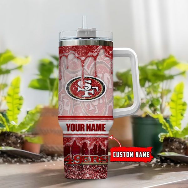San Francisco 49ers NFL Glitter Custom Stanley Quencher 30oz-40oz Stainless Steel Tumbler Hot And Cold Tumbler - Image 2