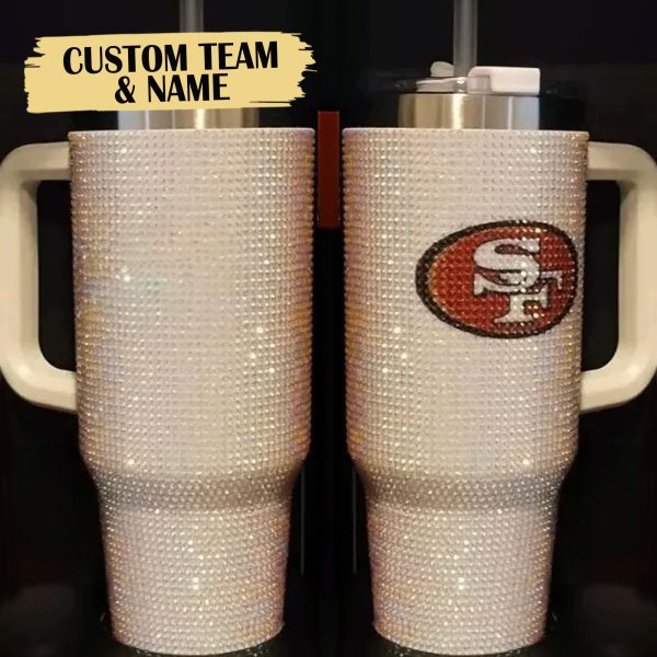 Rhinestone Bling San Francisco 49ers NFL Custom Stanley Quencher 30oz-40oz Stainless Steel Tumbler Hot And Cold Tumbler
