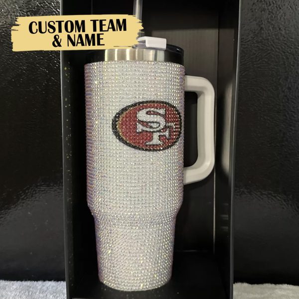 Rhinestone Bling San Francisco 49ers NFL Custom Stanley Quencher 30oz-40oz Stainless Steel Tumbler Hot And Cold Tumbler - Image 2