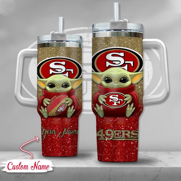 NFL San Francisco 49ers Baby Yoda Custom Stanley Quencher 30oz-40oz Stainless Steel Tumbler Hot And Cold Tumbler