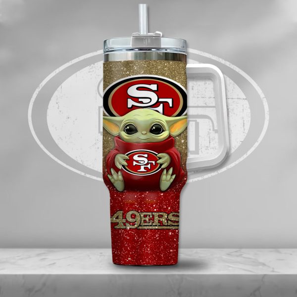 NFL San Francisco 49ers Baby Yoda Custom Stanley Quencher 30oz-40oz Stainless Steel Tumbler Hot And Cold Tumbler - Image 2