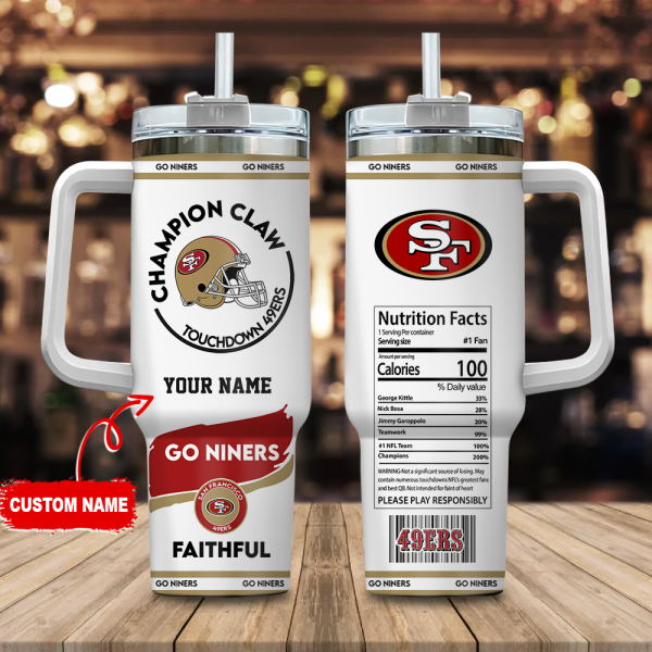 San Francisco 49ers NFL Champion Claw Custom Stanley Quencher 30oz-40oz Stainless Steel Tumbler Hot And Cold Tumbler