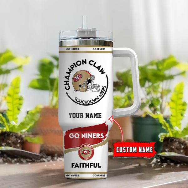 San Francisco 49ers NFL Champion Claw Custom Stanley Quencher 30oz-40oz Stainless Steel Tumbler Hot And Cold Tumbler - Image 2
