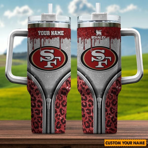 San Francisco 49ers NFL Glitter Leopard Print Custom Stanley Quencher 30oz-40oz Stainless Steel Tumbler Hot And Cold Tumbler