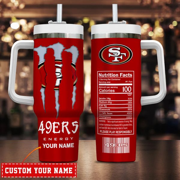 San Francisco 49ers NFL Energy Nutrition Facts Custom Stanley Quencher 30oz-40oz Stainless Steel Tumbler Hot And Cold Tumbler
