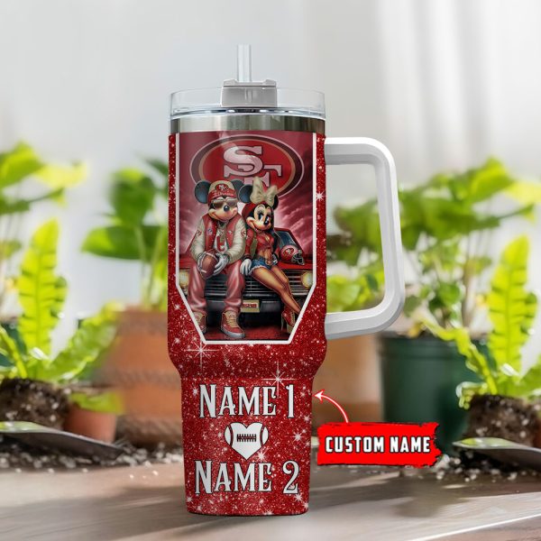 San Francisco 49ers NFL Mickey And Minnie Couple Custom Stanley Quencher 30oz-40oz Stainless Steel Tumbler Hot And Cold Tumbler - Image 2