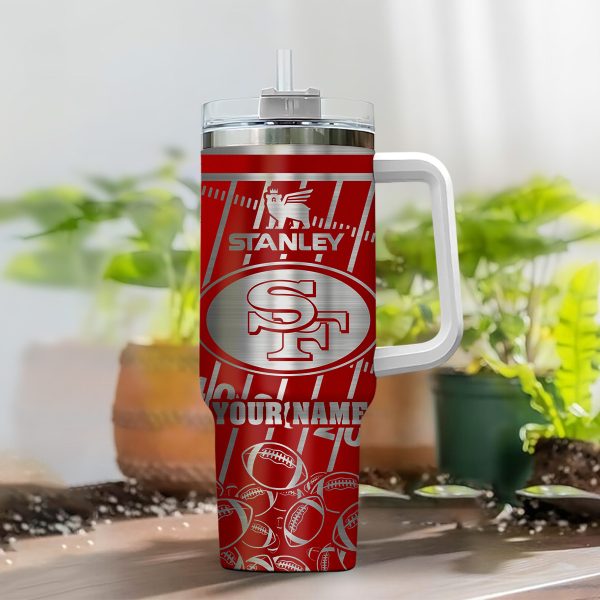San Francisco 49ers NFL Silver Custom Stanley Quencher 30oz-40oz Stainless Steel Tumbler Hot And Cold Tumbler - Image 2