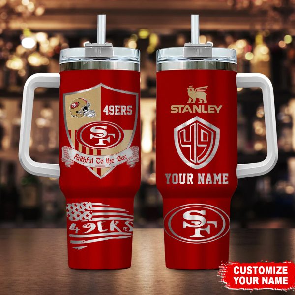 San Francisco 49ers NFL Silver Logo Custom Stanley Quencher 30oz-40oz Stainless Steel Tumbler Hot And Cold Tumbler
