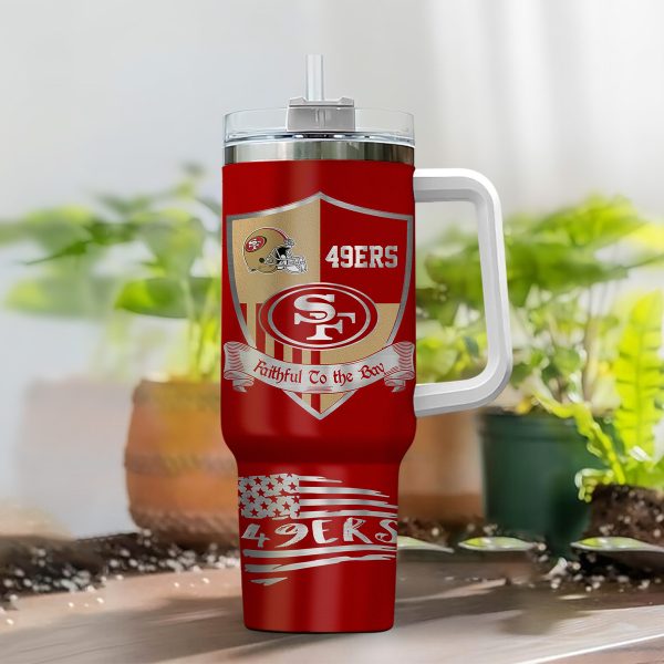 San Francisco 49ers NFL Silver Logo Custom Stanley Quencher 30oz-40oz Stainless Steel Tumbler Hot And Cold Tumbler - Image 2