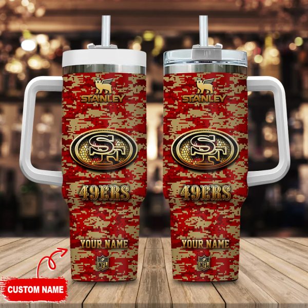 San Francisco 49ers NFL Camouflage Golden Logo Custom Stanley Quencher 30oz-40oz Stainless Steel Tumbler Hot And Cold Tumbler