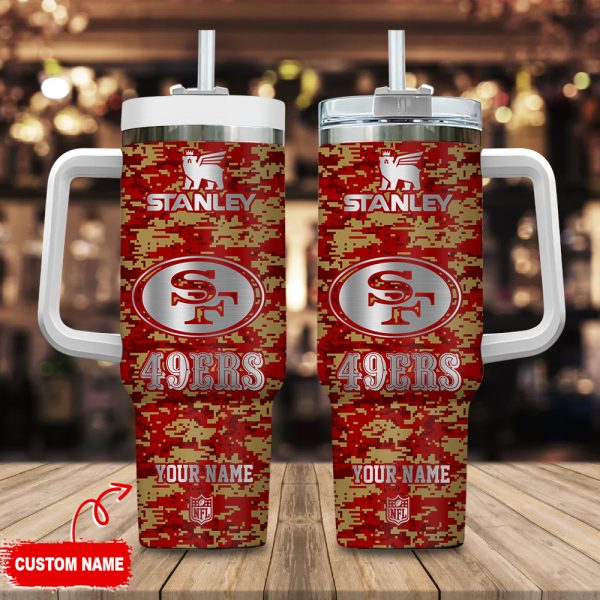 San Francisco 49ers NFL Camouflage Silver Logo Custom Stanley Quencher 30oz-40oz Stainless Steel Tumbler Hot And Cold Tumbler