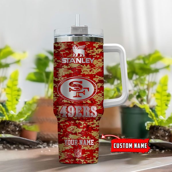 San Francisco 49ers NFL Camouflage Silver Logo Custom Stanley Quencher 30oz-40oz Stainless Steel Tumbler Hot And Cold Tumbler - Image 2