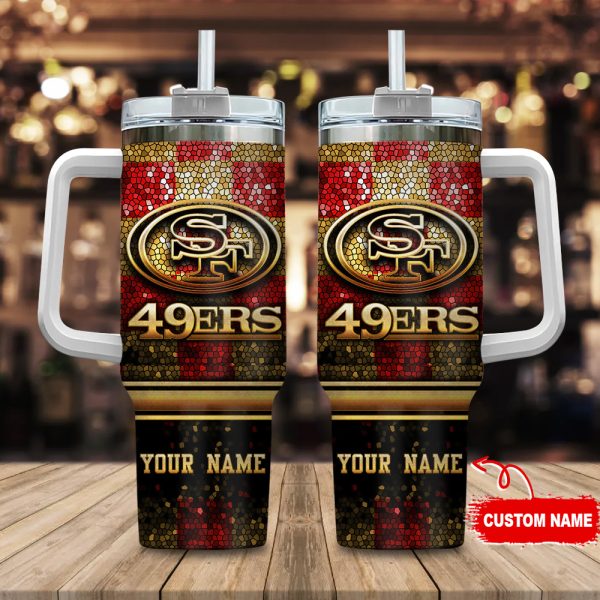San Francisco 49ers NFL Glitter Golden Logo Custom Stanley Quencher 30oz-40oz Stainless Steel Tumbler Hot And Cold Tumbler