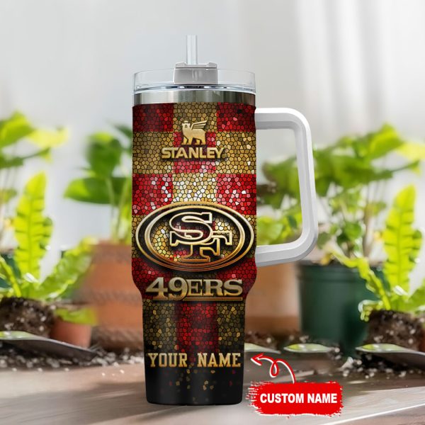 San Francisco 49ers NFL Glitter Golden Logo Custom Stanley Quencher 30oz-40oz Stainless Steel Tumbler Hot And Cold Tumbler - Image 2