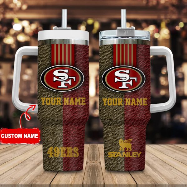 San Francisco 49ers NFL Leather Effect Custom Stanley Quencher 30oz-40oz Stainless Steel Tumbler Hot And Cold Tumbler