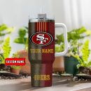 San Francisco 49ers NFL Leather Effect Custom Stanley Quencher 30oz-40oz Stainless Steel Tumbler Hot And Cold Tumbler