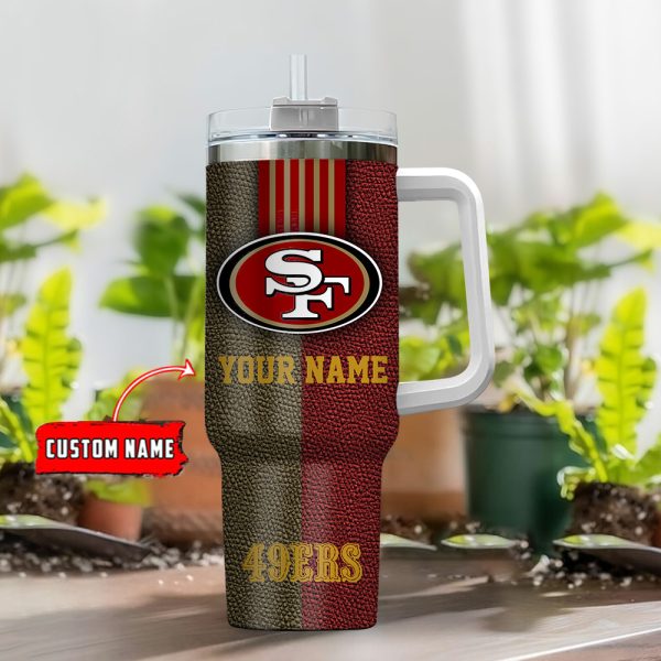 San Francisco 49ers NFL Leather Effect Custom Stanley Quencher 30oz-40oz Stainless Steel Tumbler Hot And Cold Tumbler - Image 2