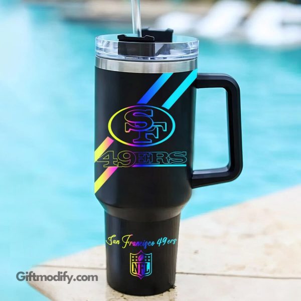 San Francisco 49ers NFL Hologram Logo Custom Stanley Quencher 30oz-40oz Stainless Steel Tumbler Hot And Cold Tumbler - Image 2