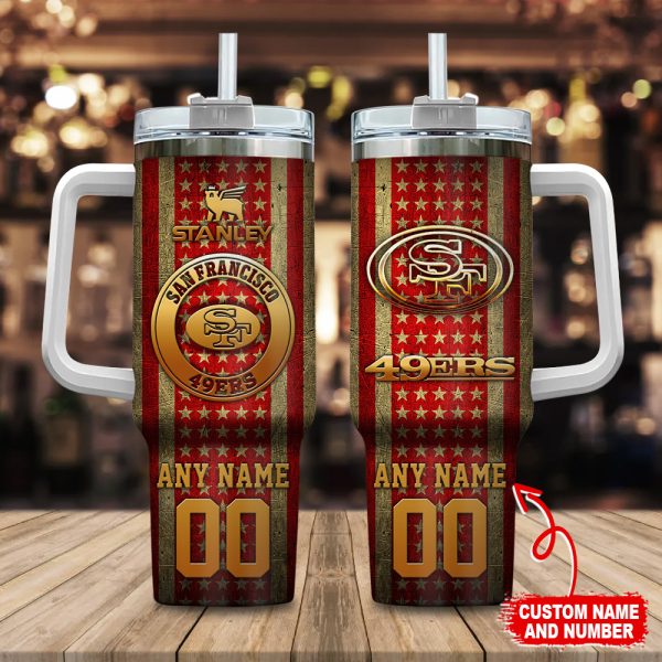 San Francisco 49ers NFL Golden Logos US Flag Custom Stanley Quencher 30oz-40oz Stainless Steel Tumbler Hot And Cold Tumbler