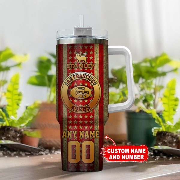 San Francisco 49ers NFL Golden Logos US Flag Custom Stanley Quencher 30oz-40oz Stainless Steel Tumbler Hot And Cold Tumbler - Image 2
