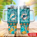 Miami Dolphins NFL Tropical Floral Custom Stanley Quencher 30oz-40oz Stainless Steel