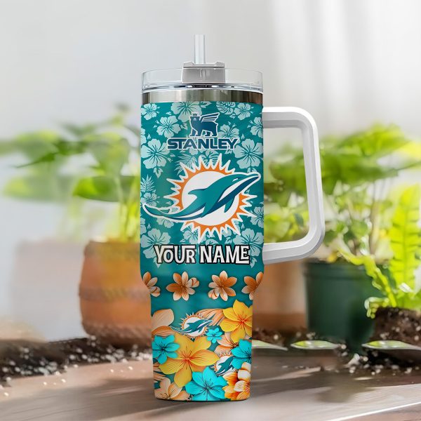 Miami Dolphins NFL Tropical Floral Custom Stanley Quencher 30oz-40oz Stainless Steel - Image 2