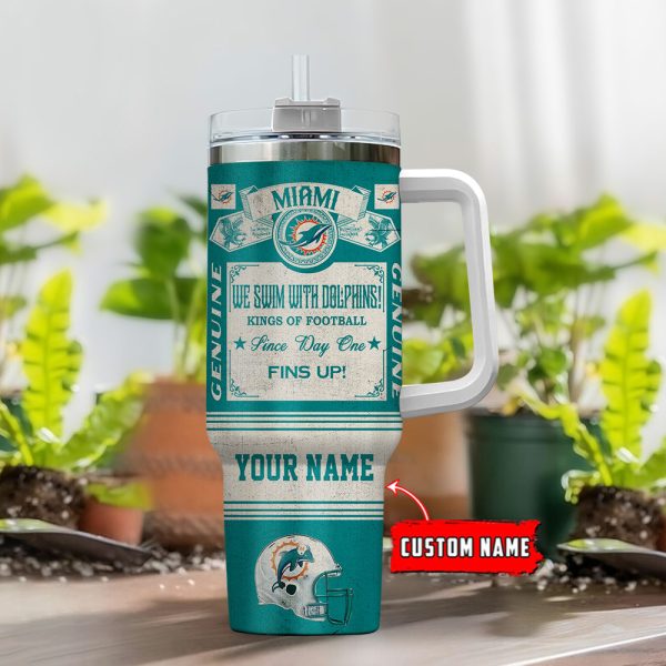 Miami Dolphins NFL Vintage Kings Of Football Custom Stanley Quencher 30oz-40oz Stainless Steel Tumbler Hot And Cold Tumbler - Image 2