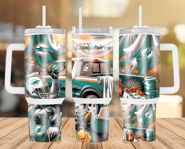 Miami Dolphins NFL Custom Stanley Quencher 30oz-40oz Stainless Steel