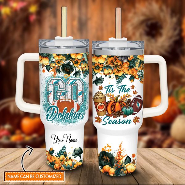 Miami Dolphins NFL Custom Stanley Quencher 30oz-40oz Stainless Steel Tumbler Hot And Cold Tumbler