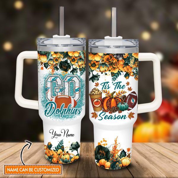 Miami Dolphins NFL Custom Stanley Quencher 30oz-40oz Stainless Steel Tumbler Hot And Cold Tumbler - Image 2
